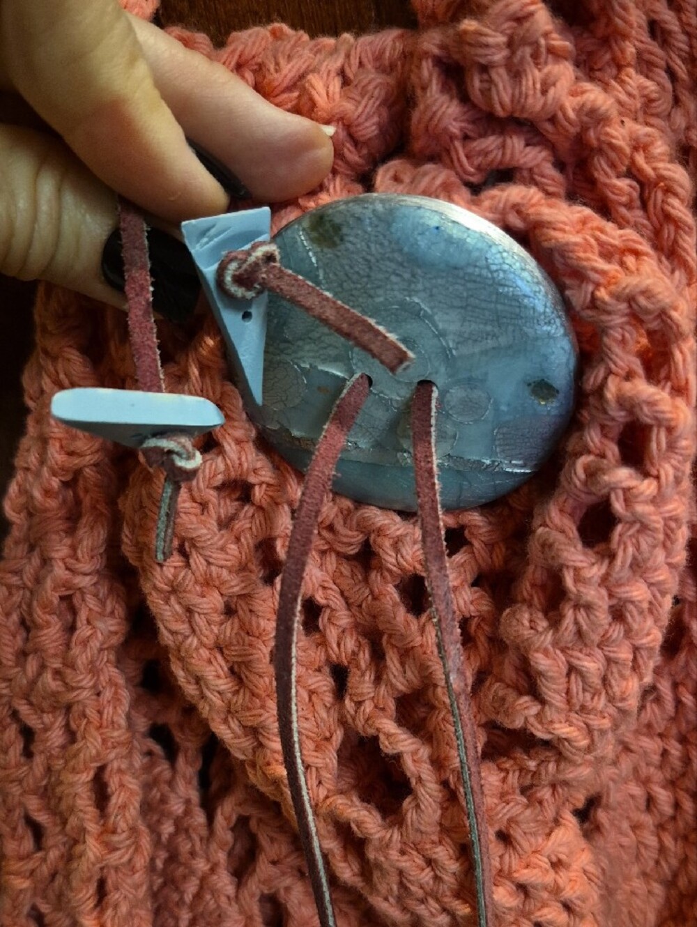 Handcrafted Coral Crochet Shoulder Bag - Picture 2 of 5